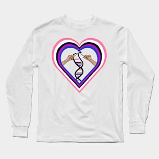 Genderfluid Pride Flag Knitted DNA Heart Long Sleeve T-Shirt